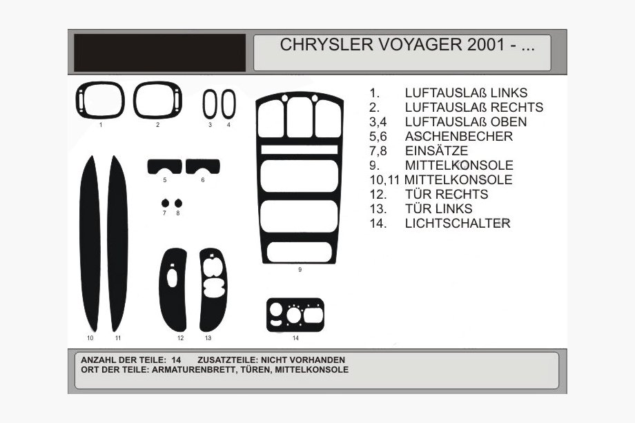 Chrysler Voyager 2001–2007 Instrumentbrætbeklædning i trælook (2001↗) Valnød Image