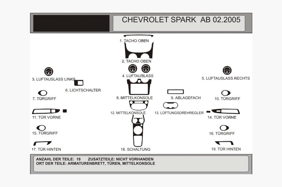 Chevrolet Spark 2004–2009 Instrumentbordslister (Hartman) Aluminium Image