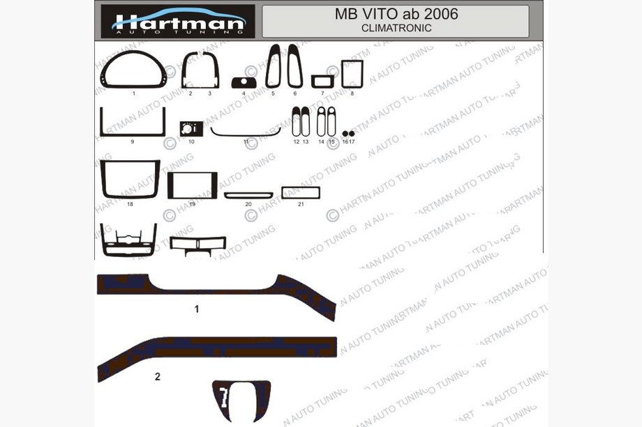 Mercedes Viano 2004–2014 Instrumentbordspaneler (model med elektronisk klimaanlæg) Image