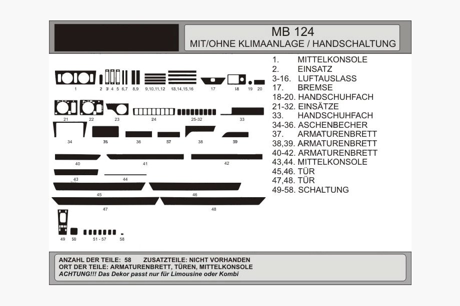 Mercedes E-klasse W124 1984–1997 Instrumentbordslister (Hartman) TILBUD! Aluminium Image