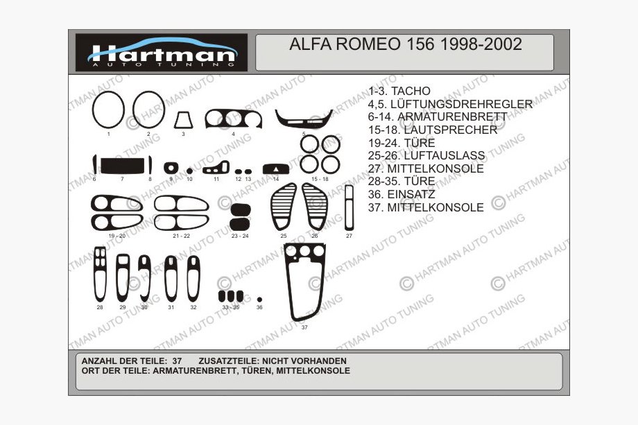 Alfa Romeo 156 1997–2007 Instrumentbordslister (Hartman) Carbon Image
