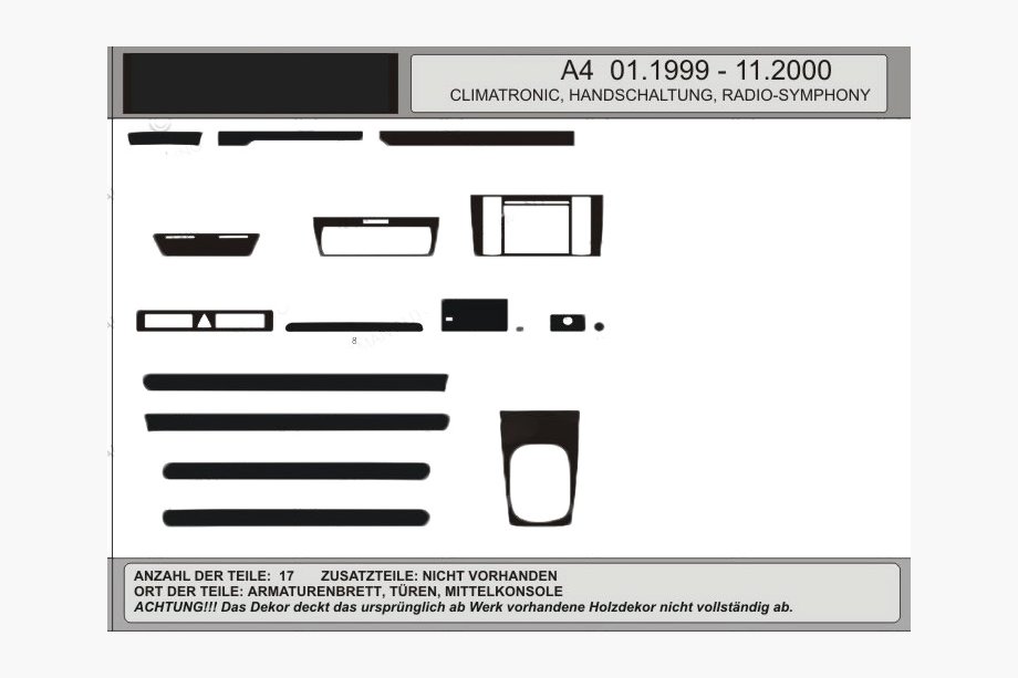 Audi A4 B5 1994–2001 Tilbud! Træ-look instrumentbordspaneler (1999-2001) Image