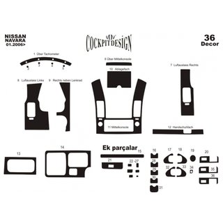 Interiør trim (36 dele) Nissan Navara 2006–2015 foto 4