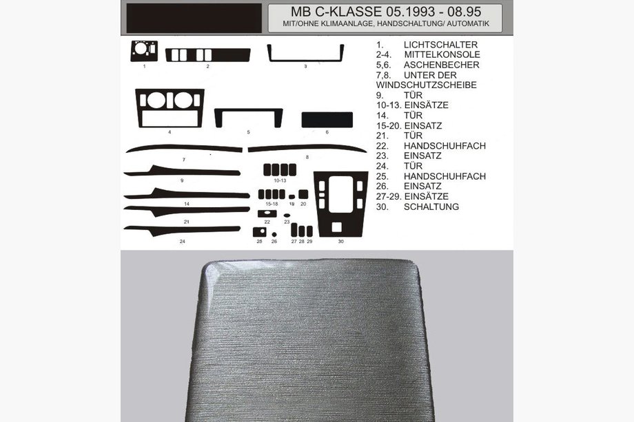Mercedes C-klasse W202 1993–2001 TILBUD! Instrumentbrætindlæg i aluminium-look (1993-1995) Image
