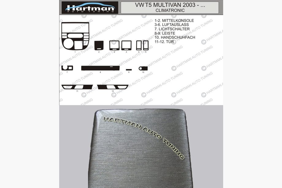 Volkswagen T5 Multivan 2003–2010 TILBUD! Instrumentbordslister i aluminium-look Image