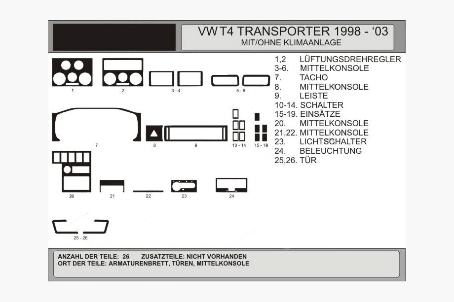 Volkswagen T4 Caravelle/Multivan 1990–2003 Tilbud !!! Instrumentbordslister i trælook, Hartman Image