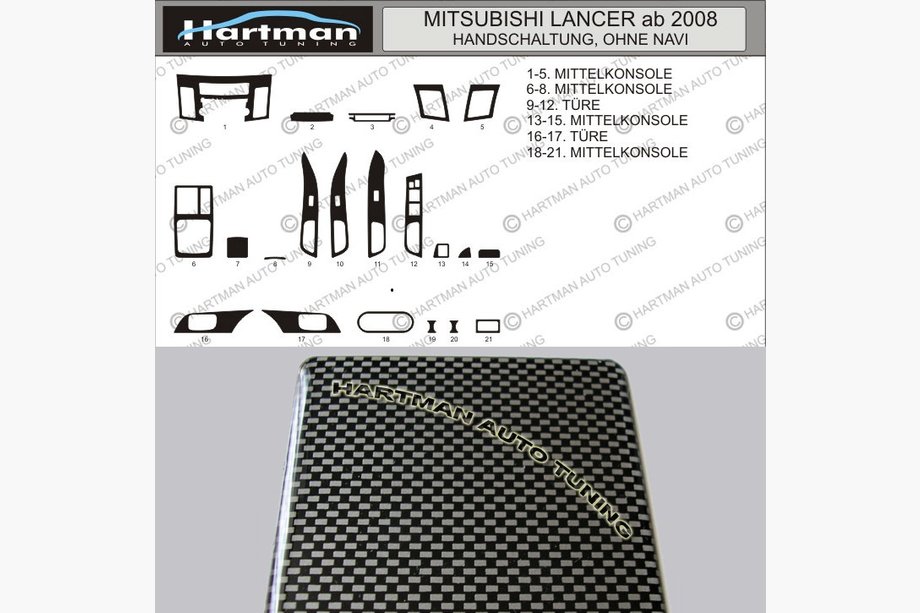 Mitsubishi Lancer X 2008– TILBUD! Instrumentbrætpanel-indlæg i carbonlook Image