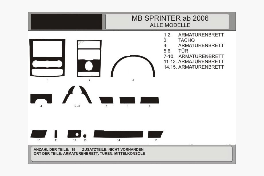 Mercedes Sprinter W906 2006–2018 Instrumentbordpanelbeklaedning (15 dele, VIP-Hartman) Gul Image