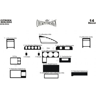 Træ-look instrumentbordslister Peugeot Partner 1996–2008 foto 4
