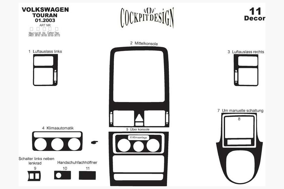 Volkswagen Touran 2003–2010 Instrumentbordbeklædning Foto 7