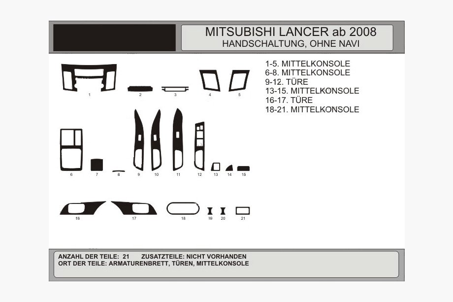 Mitsubishi Lancer X 2008– Instrumentbordslister (Hartman) Gul Image