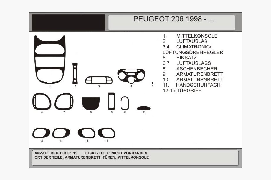 Peugeot 206 1998–2024 Instrumentbrætbeklædning (Hartman, 1998-2001) Valnød Image