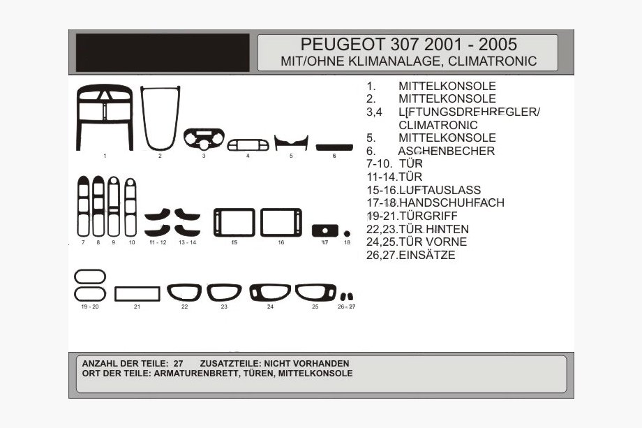 Peugeot 307 2001–2008 Instrumentbordbeklædning (Hartman) Blå Image