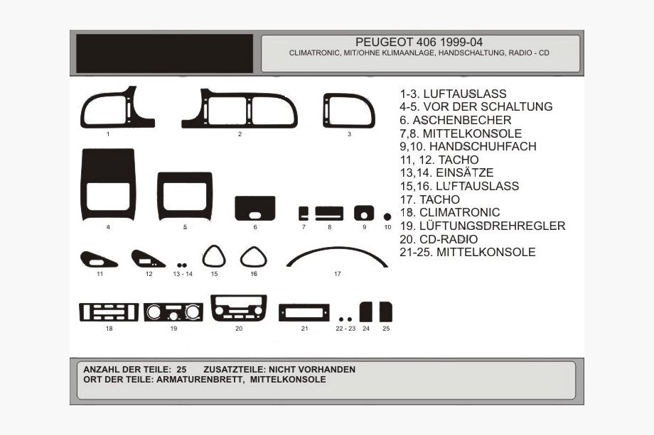 Peugeot 406 1995–2004 Instrumentbordpaneler (Hartman, 99-04) Gul Image