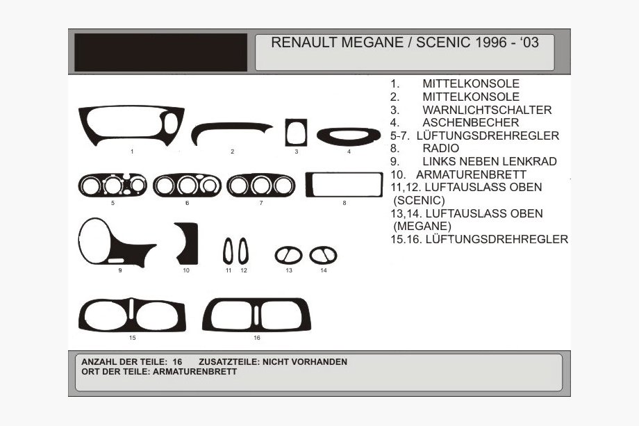 Renault Megane I 1996–2004 Instrumentbordbeklædning 1996-2003 (Hartman, Polen) Image