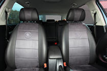 Skoda Octavia II A5 2006–2010 Sædeovertræk i økolæder+stof+Alcantara Antara A001 (komplet kabinesæt) foto 6