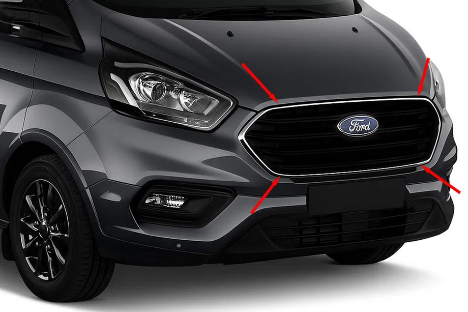 Ford Custom 2013–2022 Kantliste til kølergrill 2018+ (4 stk., rustfrit stål) Image