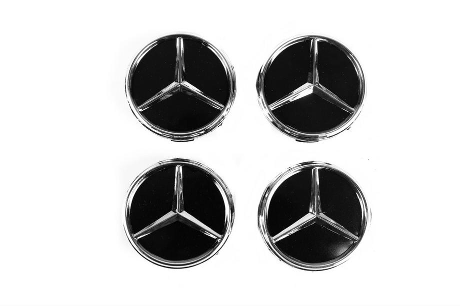 Mercedes-Benz Fælgcenterkapsler 71/74 mm uden ring (4 stk., sorte med krom logo) Foto 2