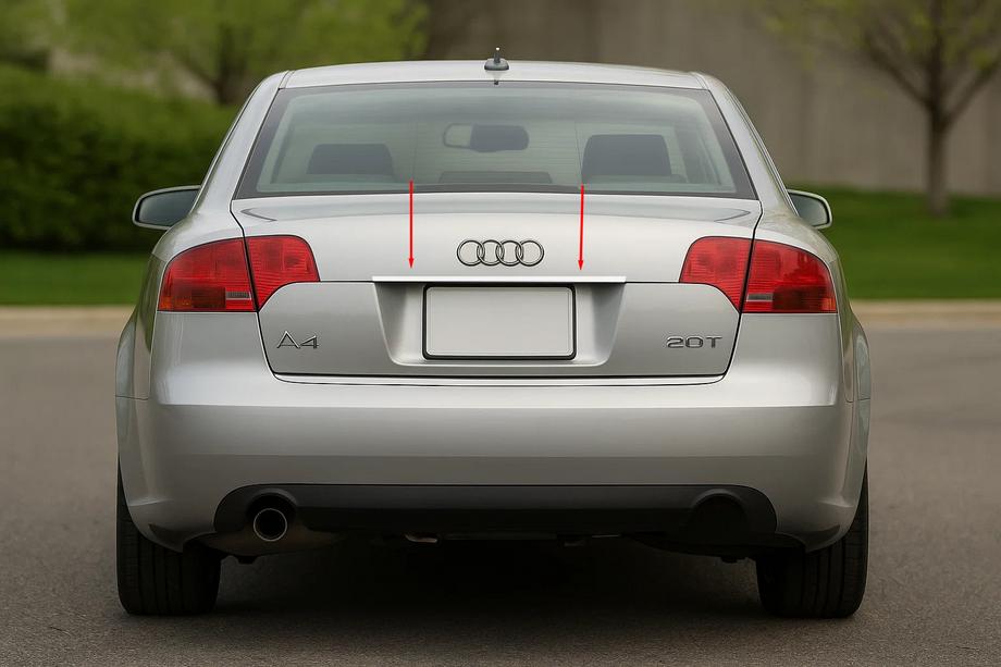 Audi A4 B7 2004–2008 Rustfri pynteliste over nummerplade (Carmos) V-2 Image