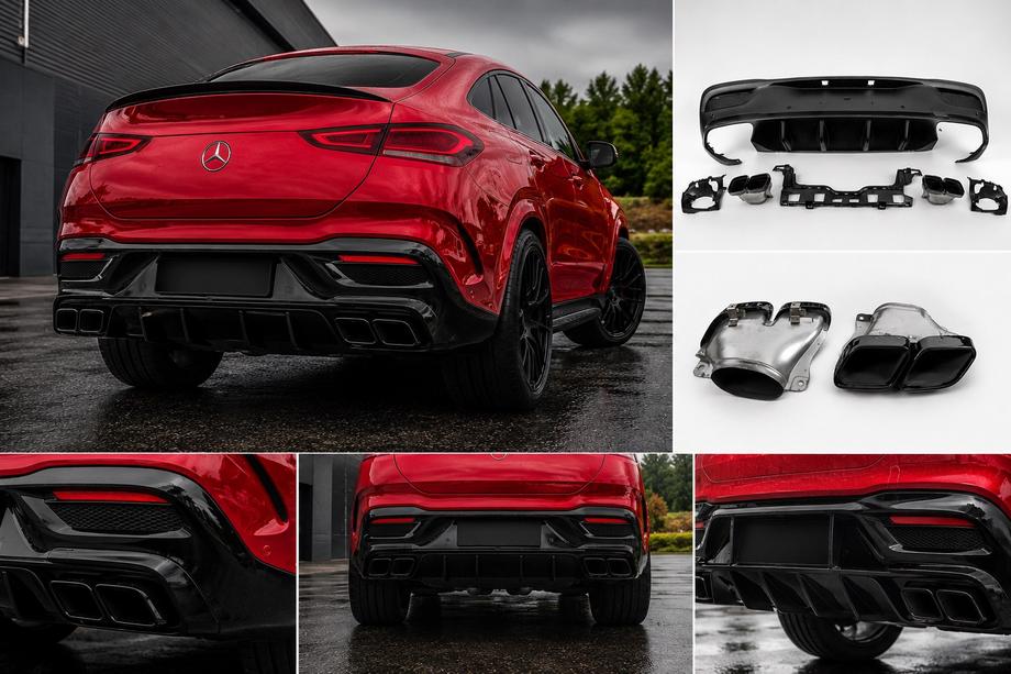 Mercedes GLE Coupé C167 2019– Bagdiffusor med udstødningstipper, sort (GLE63-design) Foto 1