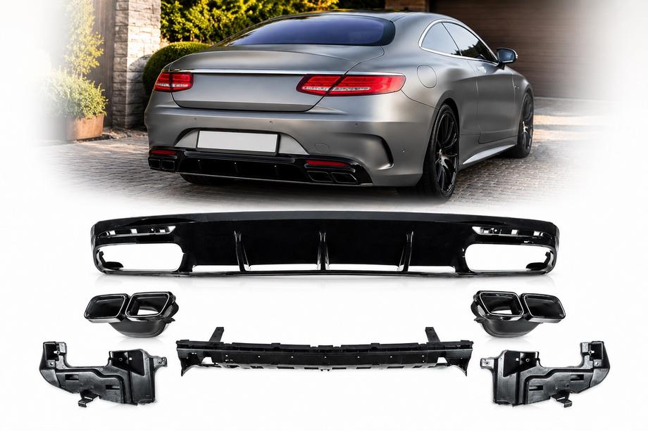 Mercedes S-class C217 Coupé 2014–2020 Bageste diffuser med udstødningsenderør Black (2018-2020) Image