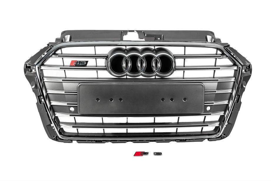 Audi A3 2012–2020 Frontgrill S-style (2016-2020, grå med krom) Image