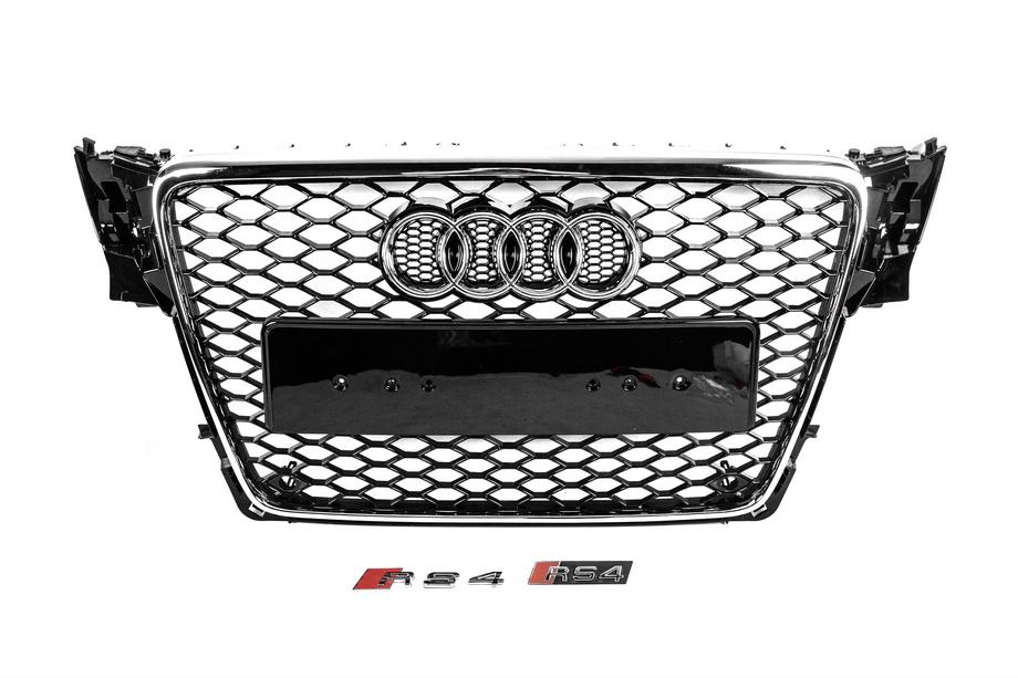 Audi A4 B8 2007–2015 RS-style V-2 frontgrill (2007-2011, sort med krom) Image