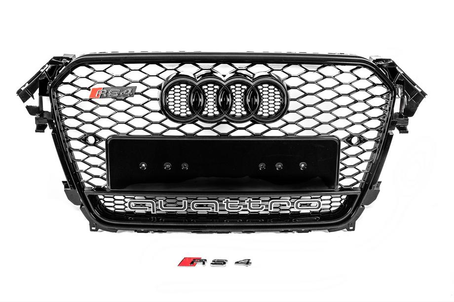 Audi A4 B8 2007–2015 Forreste sort kølergrill i RS-stil med Quattro-logo (2012-2015) Image