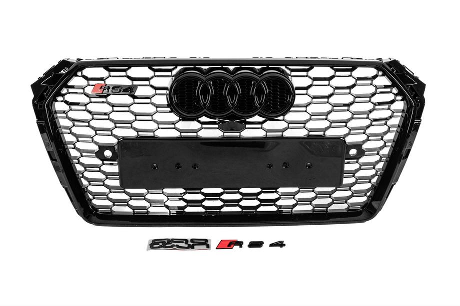 Audi A4 B9 2015–2024 Forreste kølergrill i RS-stil med Quattro-logo (2015-2019, sort) Image