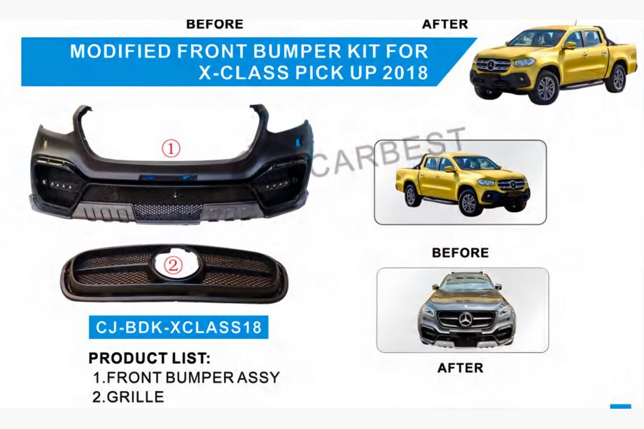 Mercedes X class 2017–2020 Forreste kofanger med grill (AMG-stil) Image