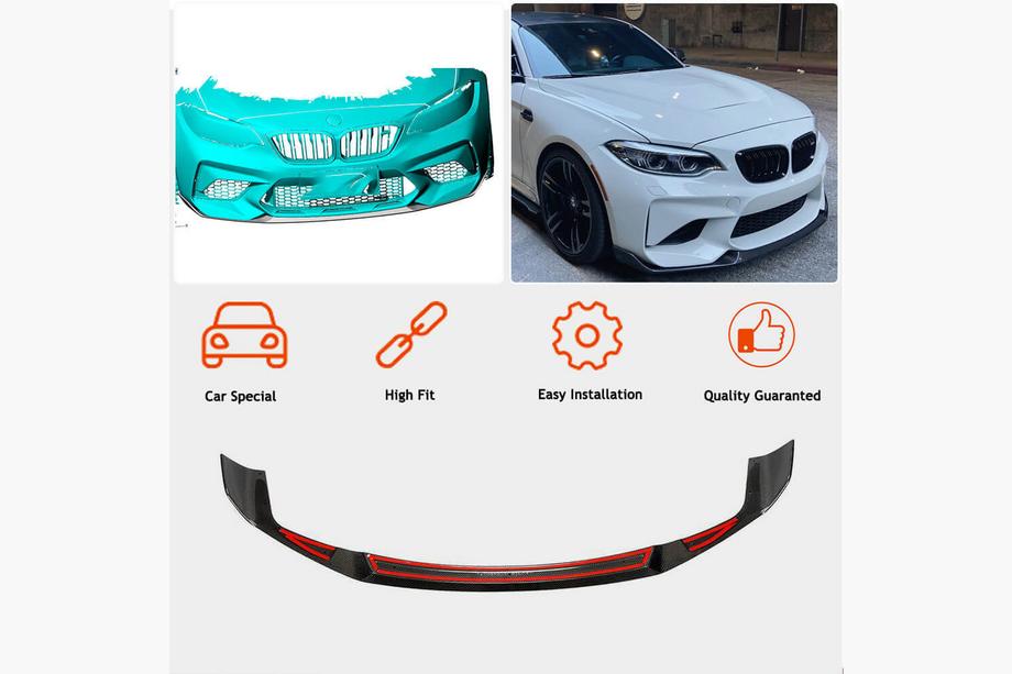 BMW 2-serie F22/F23 2014–2021 Frontlæbe Lip V4 til forreste kofanger (til F87 M2 Competition, kulfiber) Foto 2