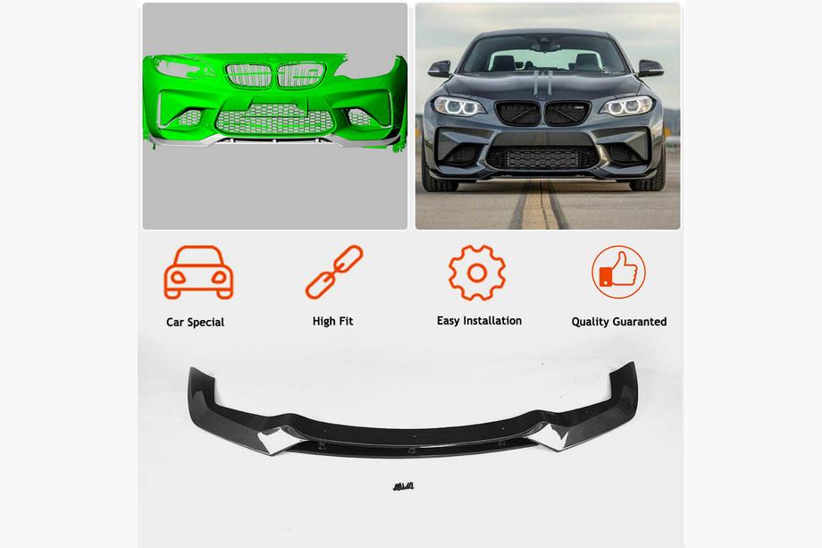 BMW 2-serie F22/F23 2014–2021 Frontlæbe til forreste kofanger Lip V3 (til F87 M2, carbon) Foto 4