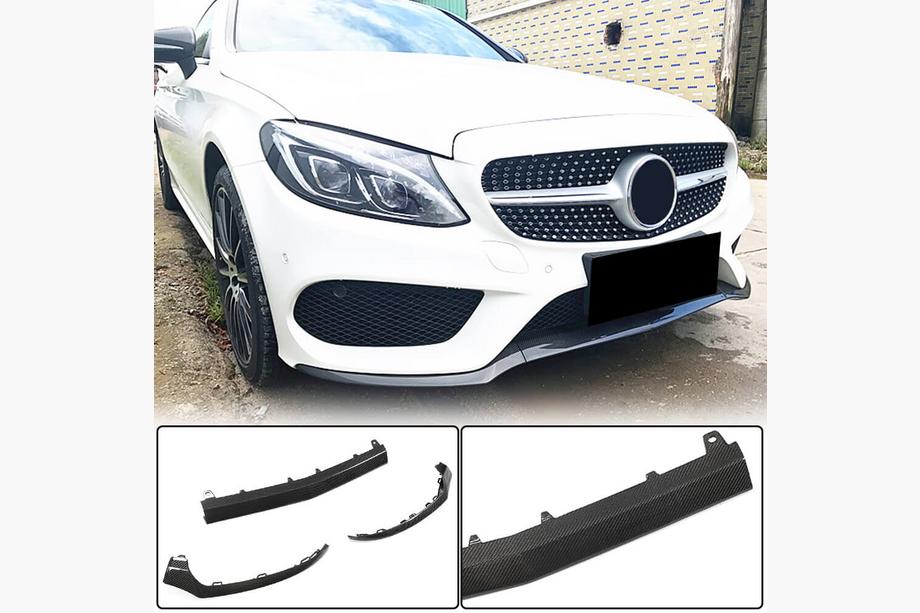 Mercedes C-klasse W205 2014–2021 Front læbe til kofanger Lip V4 (til C43 AMG 2015-2019, kulfiber) Image