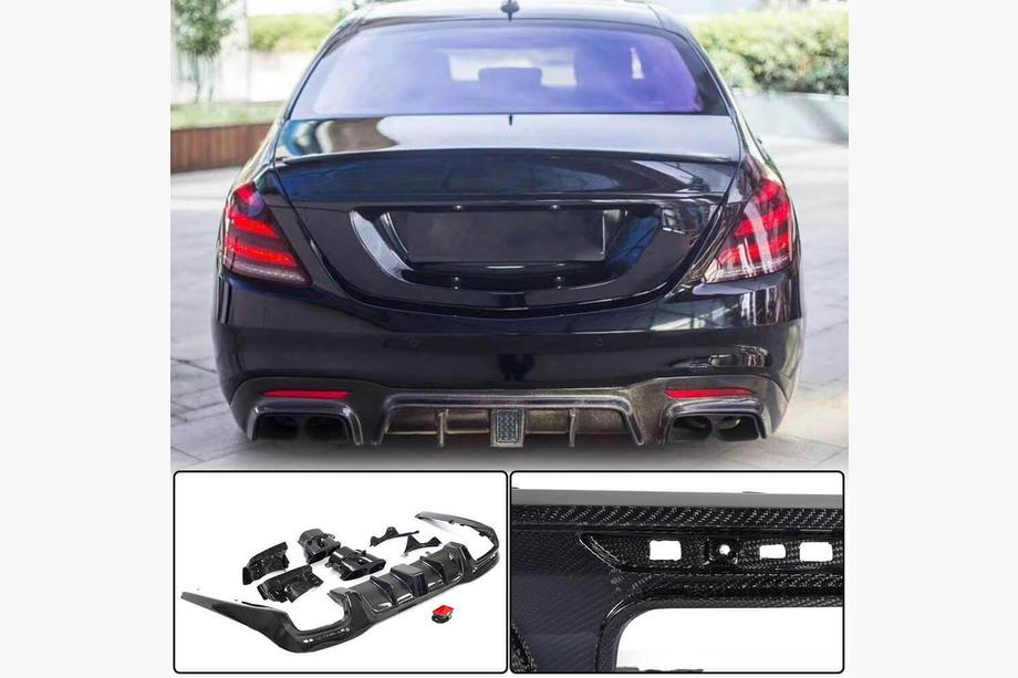 Mercedes S-klasse W222 2013–2022 Bagkofangerdiffuser med udstødningstips (til S63/S65 AMG 2018-2021, carbon) Foto 1
