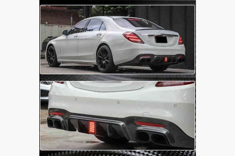 Mercedes S-klasse W222 2013–2022 Bagkofangerdiffuser med udstødningstips (til S63/S65 AMG 2018-2021, carbon) Foto 4