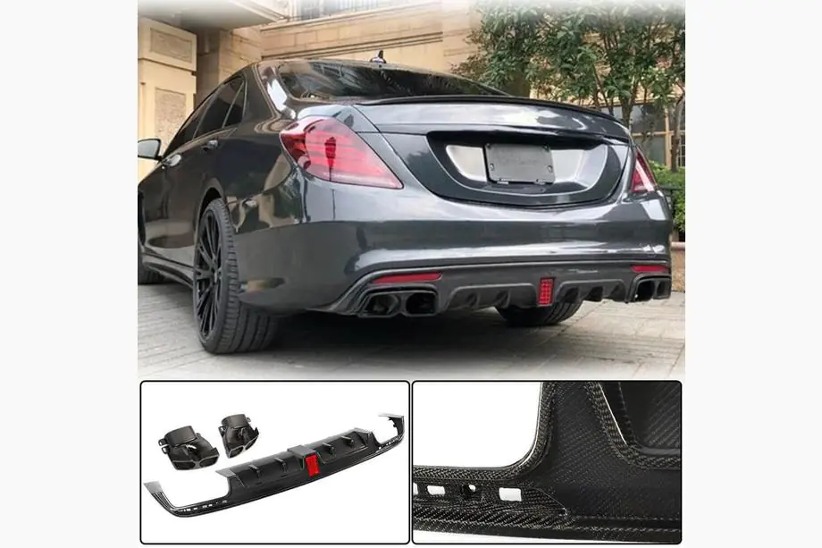 Mercedes S-klasse W222 2013–2022 Bagkofangerdiffuser med udstødningsudtag (til S63 AMG 2014-2017, carbon) Image