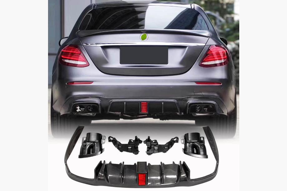 Mercedes E-klasse W213 2016–2023 Bagkofanger-diffuser med udstødningsenderør V2 (til AMG/AMG-Line 2016-2019, carbon) Image