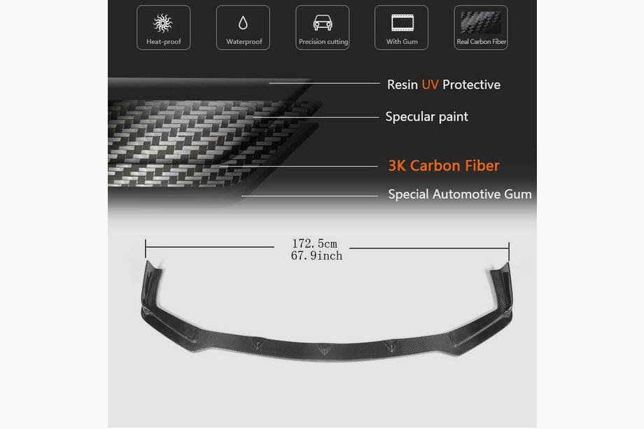 Infiniti Q50/Q60 2013–2024 Kulfiber frontlæbe til forreste kofanger Lip V2 (til Q50 Sport 2014-2017, Carbon) Foto 5