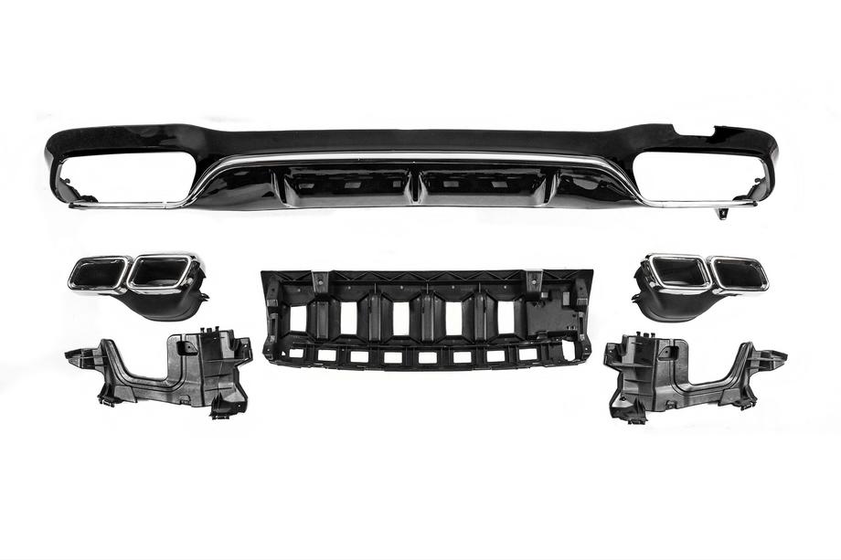 Mercedes E-klasse W213 2016–2023 Bageste diffuser med udstødningsrørender E63-Design Silver (til AMG/AMG-Line 2016-2020) Image