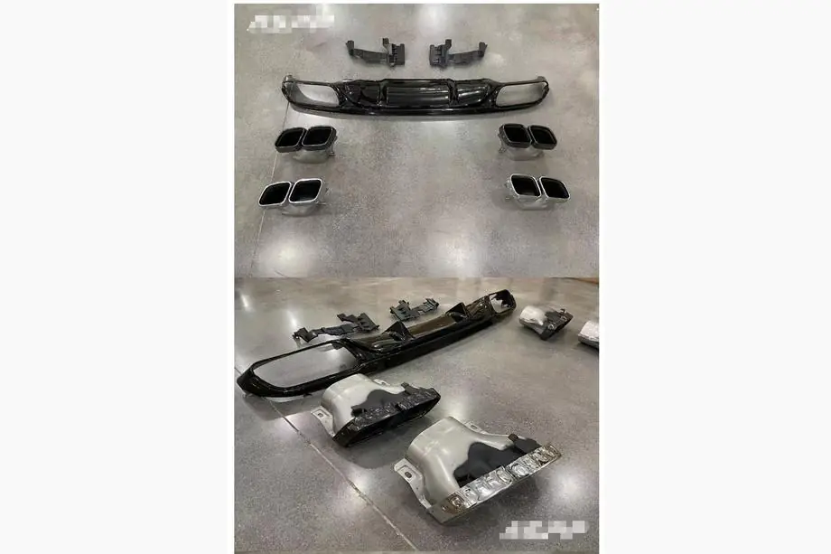 Mercedes E-klasse W213 2016–2023 Bagdiffuser med udstødningsender Silver (til Base, Design E63 2020-2024) Foto 2