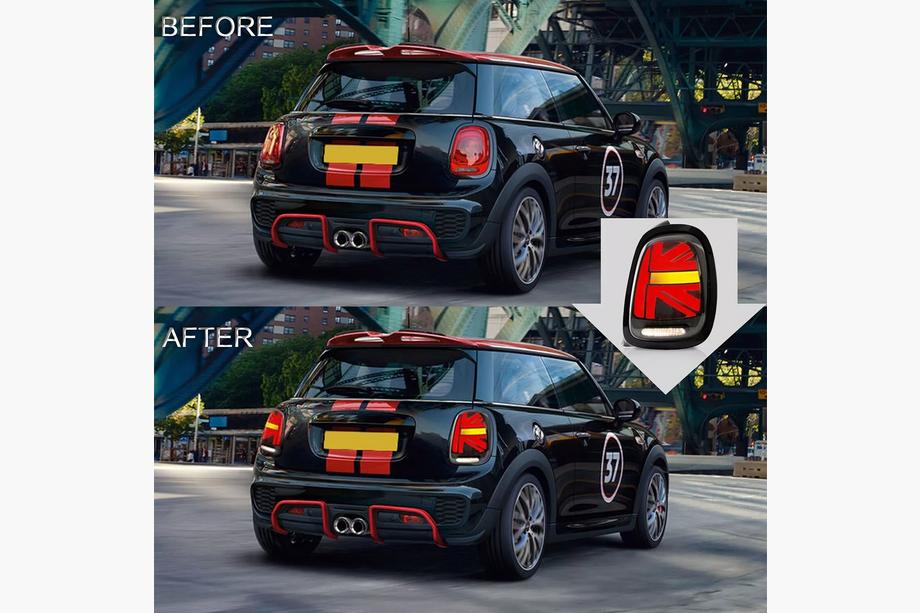 Mini Cooper F55/56/57 2014–2023 Baglygter LED i Union Jack-stil Rød (2 stk) Image