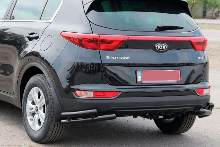 Kia Sportage 2015–2021 Bageste dobbelte hjørnebeskyttere AK003-подвійний Black (rustfrit stål) Foto 1