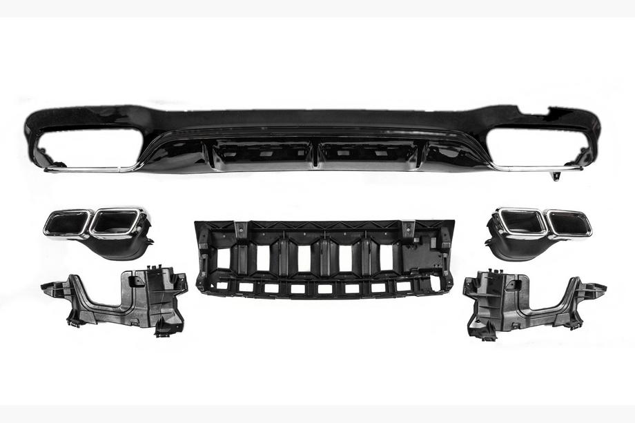 Mercedes E-klasse W213 2016–2023 Bageste diffuser med udstødningstipper E63-Design Black (til AMG/AMG-Line 2016-2020) Foto 1