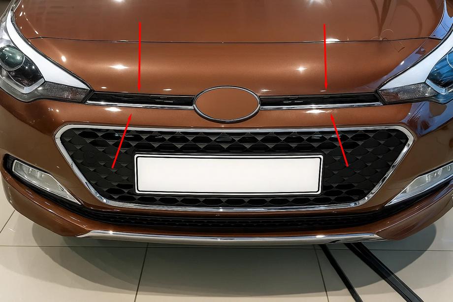 Hyundai I-20 2014–2020 Kølergrill-lister 2014-2018 (2 stk., rustfrit stål) Image