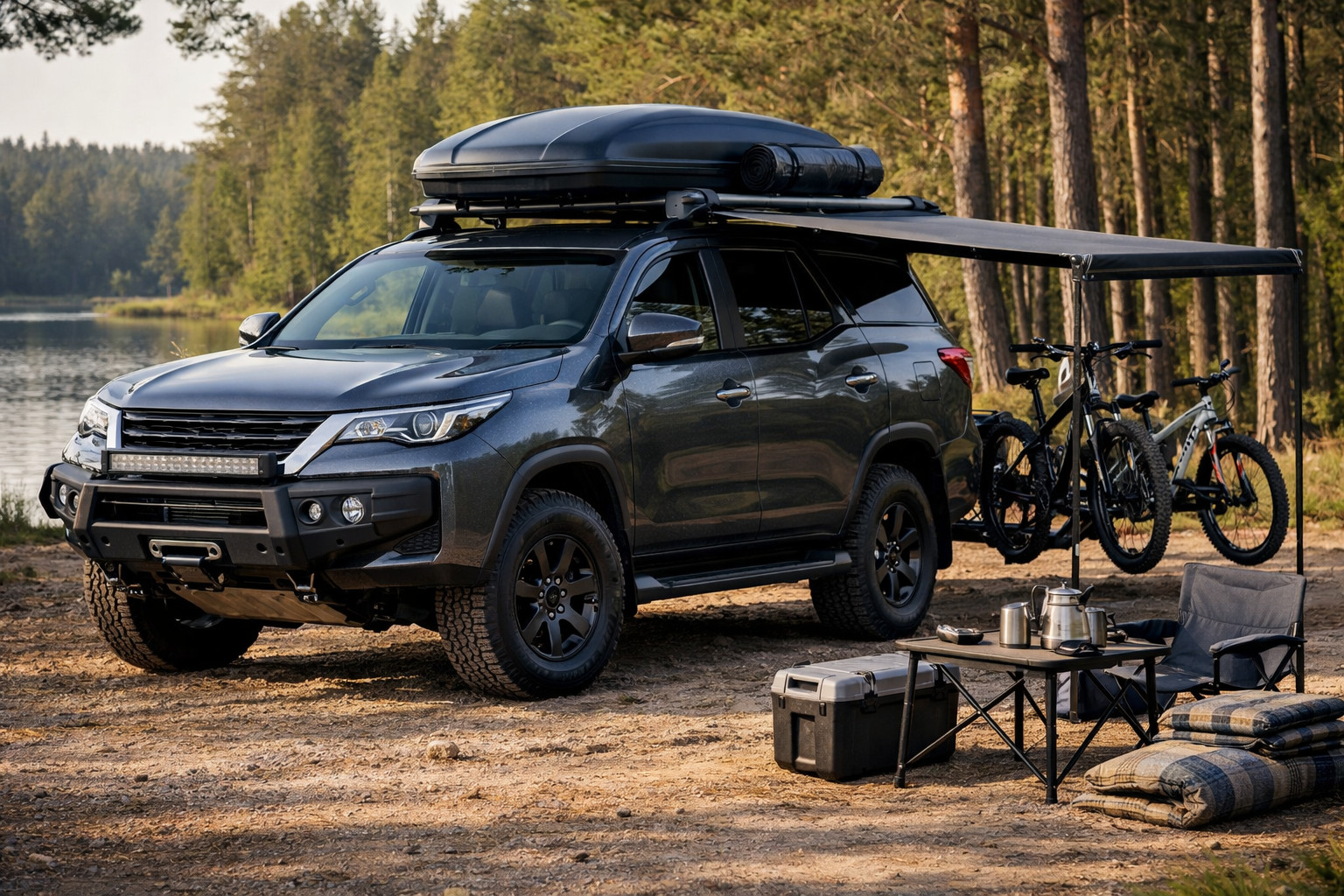 Hvad skal du montere på Toyota Fortuner efter køb: familie og natur