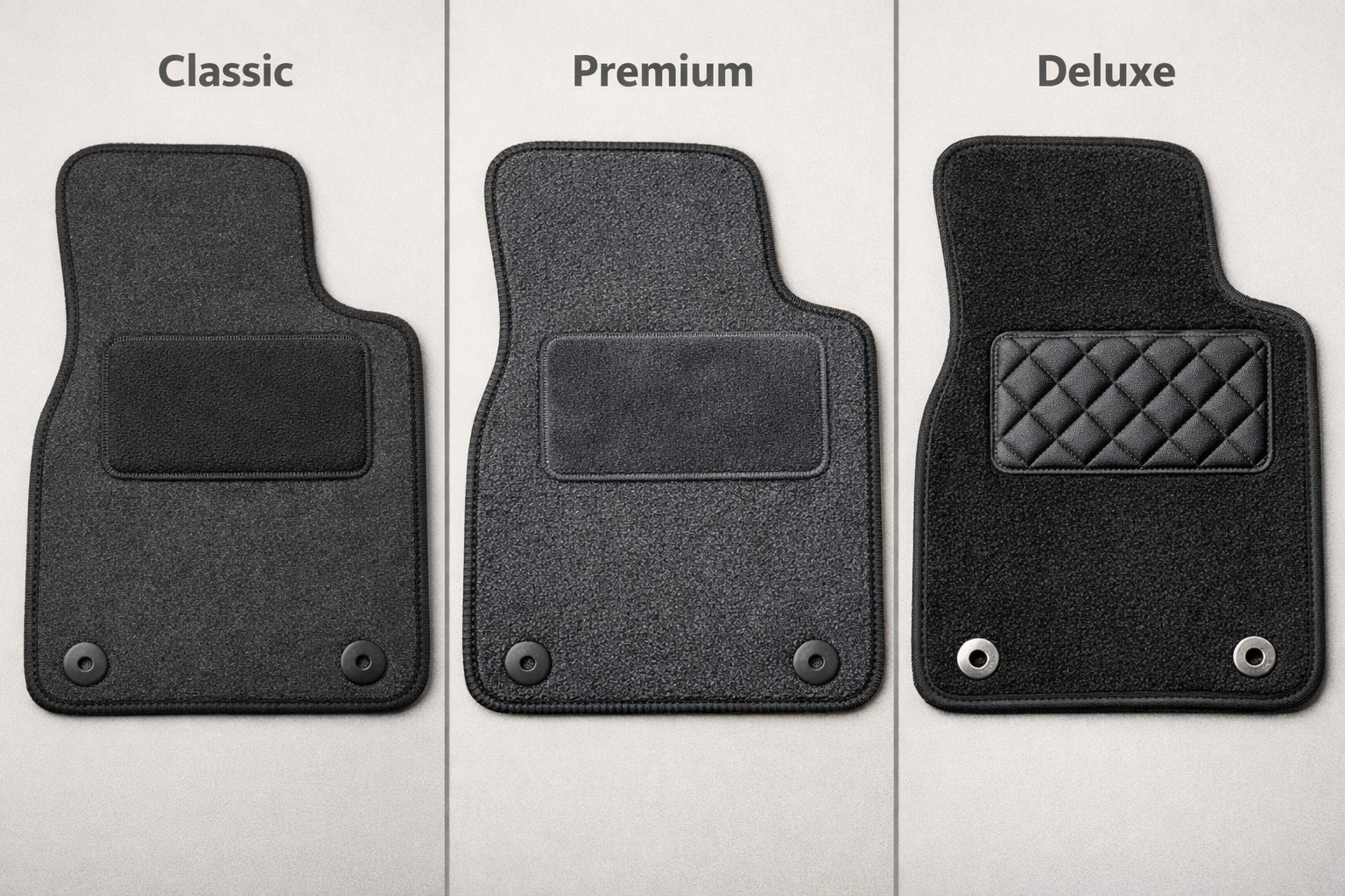 Tekstilmåtter Classic, Premium eller Deluxe: hvilket niveau skal du vælge