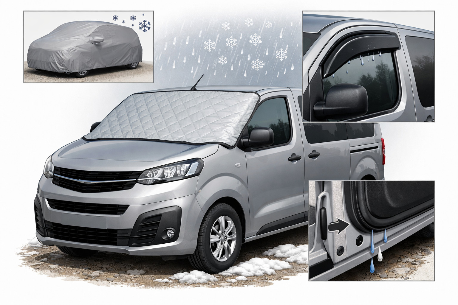 Sådan beskytter du Opel Vivaro 2019+ mod støv, sne og nedbør på udendørs parkering