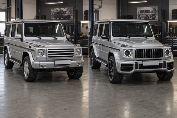 Mercedes G-Class W463 i G63 2018+-stil: hvad kan monteres – kofangere, lygter, spejle