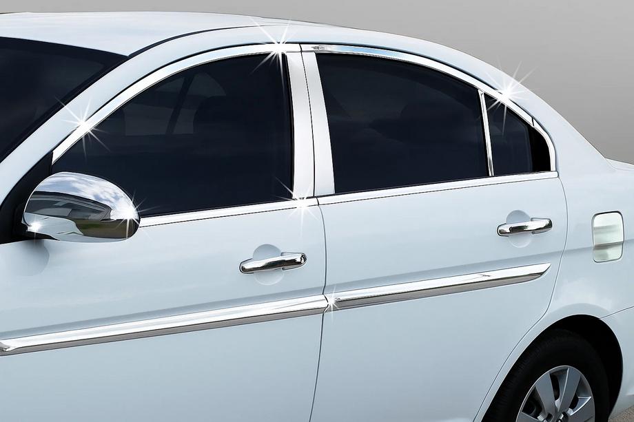 Hyundai Accent 2006–2010 Komplet vinduesindfatning (14 dele, rustfrit stål) Image