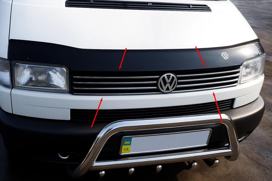 Volkswagen T4 Transporter 1990–2003 Grill-lister til kølergrill, lige motorhjelm (8 stk., rustfrit stål) Image